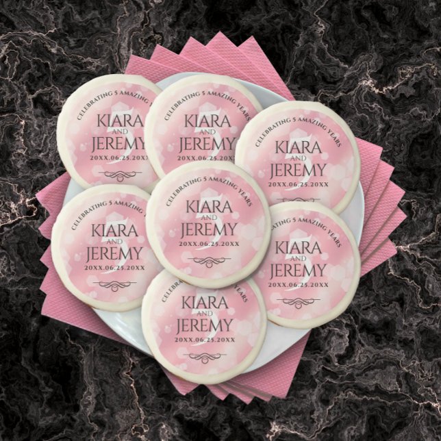 Elegant 5th Rose Quartz Wedding Anniversary Sugar Cookie (Creator Uploaded)