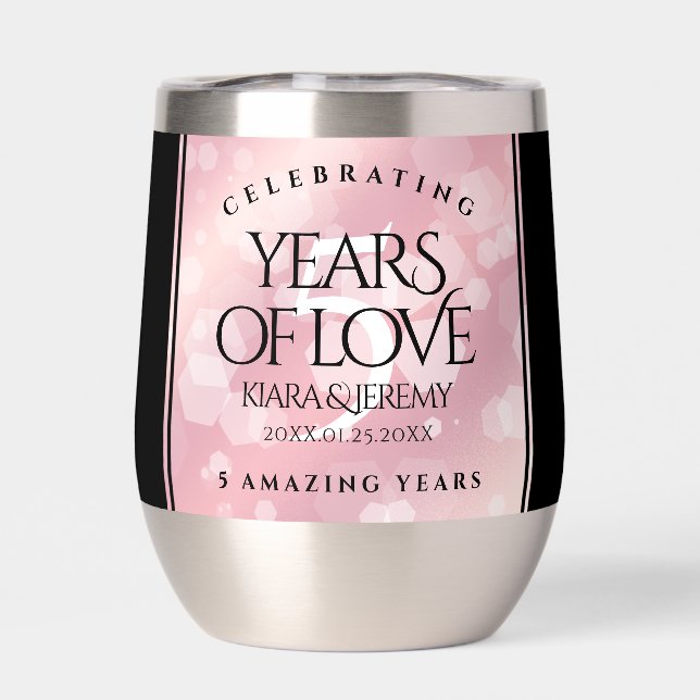 Elegant 5th Rose Quartz Wedding Anniversary Thermal Wine Tumbler (Back)