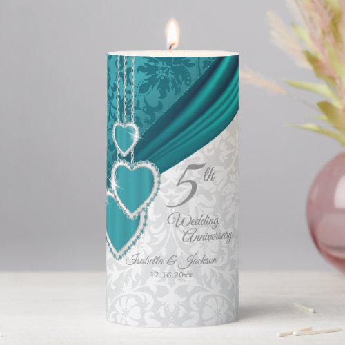 Elegant 5th Turquoise Wedding Anniversary Design 2 Pillar Candle