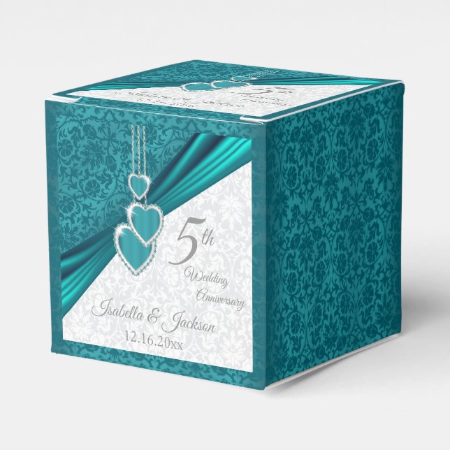 Elegant 5th Turquoise Wedding Anniversary Favor Boxes (Front Side)
