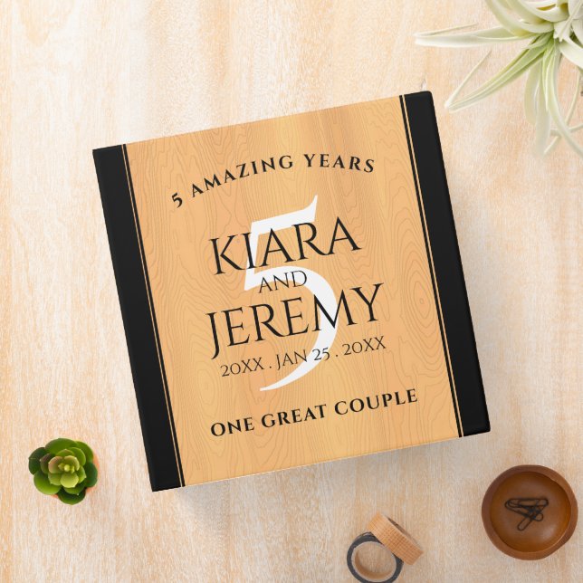 Elegant 5th Wood Wedding Anniversary Celebration 3 Ring Binder (In Situ)