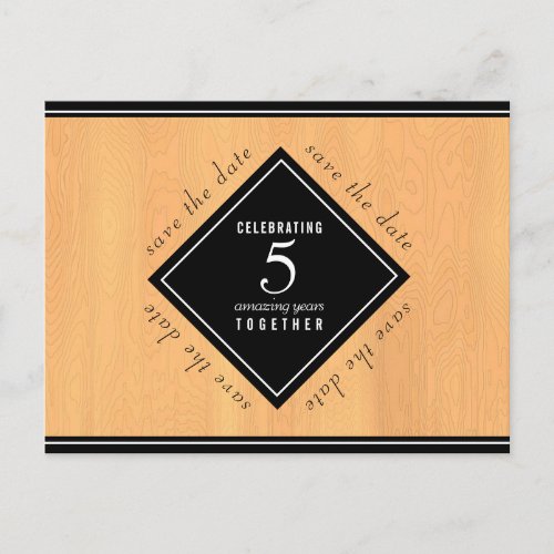 Elegant 5th Wood Wedding Anniversary Celebration Announcement Postcard