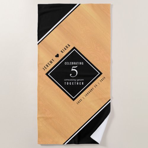 Elegant 5th Wood Wedding Anniversary Celebration Beach Towel