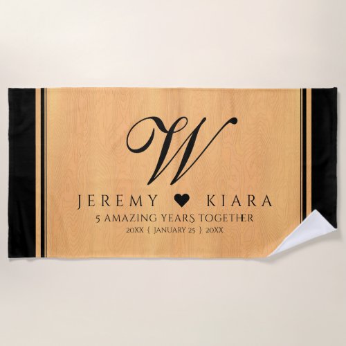 Elegant 5th Wood Wedding Anniversary Celebration Beach Towel