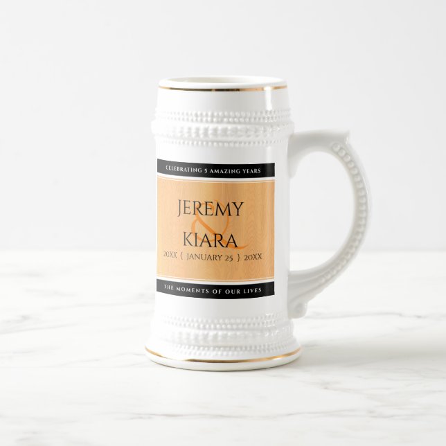 Elegant 5th Wood Wedding Anniversary Celebration Beer Stein (Right)