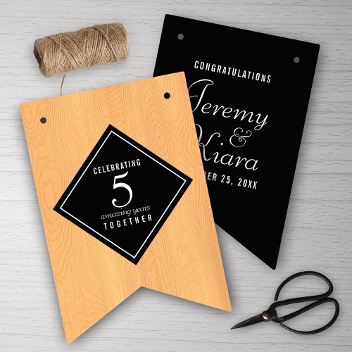 Elegant 5th Wood Wedding Anniversary Celebration Bunting Flags