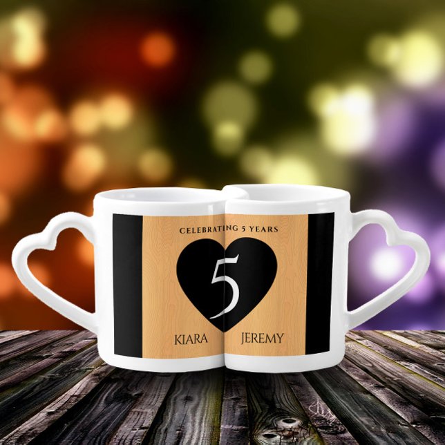 Elegant 5th Wood Wedding Anniversary Celebration Coffee Mug Set (Creator Uploaded)