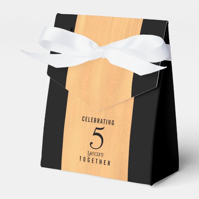 Elegant 5th Wood Wedding Anniversary Celebration Favor Boxes (Front Side)