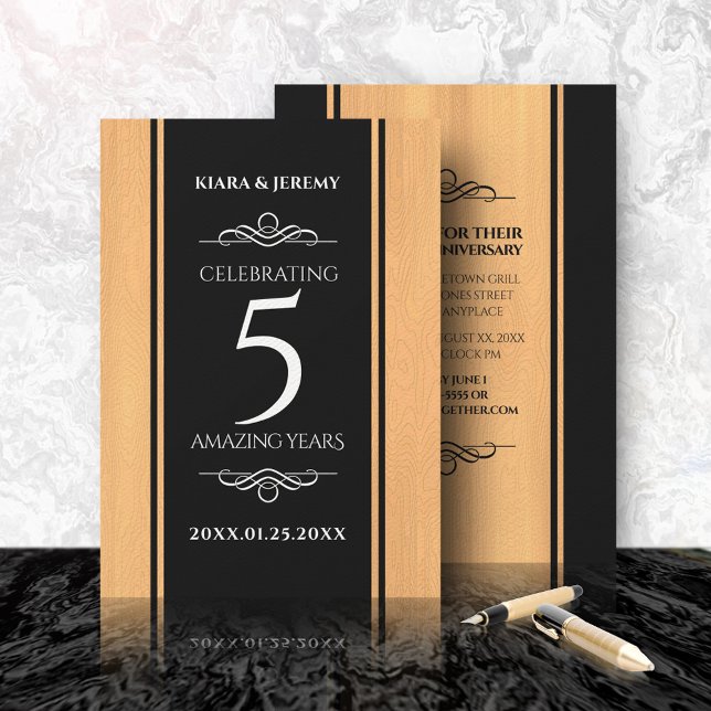 Elegant 5th Wood Wedding Anniversary Celebration Invitation (Creator Uploaded)