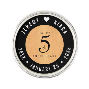 Elegant 5th Wood Wedding Anniversary Celebration Lapel Pin