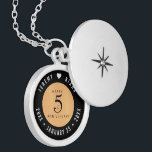 Elegant 5th Wood Wedding Anniversary Celebration Locket Necklace<br><div class="desc">Commemorate the 5th wedding anniversary with this elegant locket! Elegant black and white lettering on a light, faux wood grain background add a memorable touch for this special occasion and milestone. Customize with the happy couple's names, and dates for their wood anniversary. Design © W.H. Sim, All Rights Reserved. See...</div>
