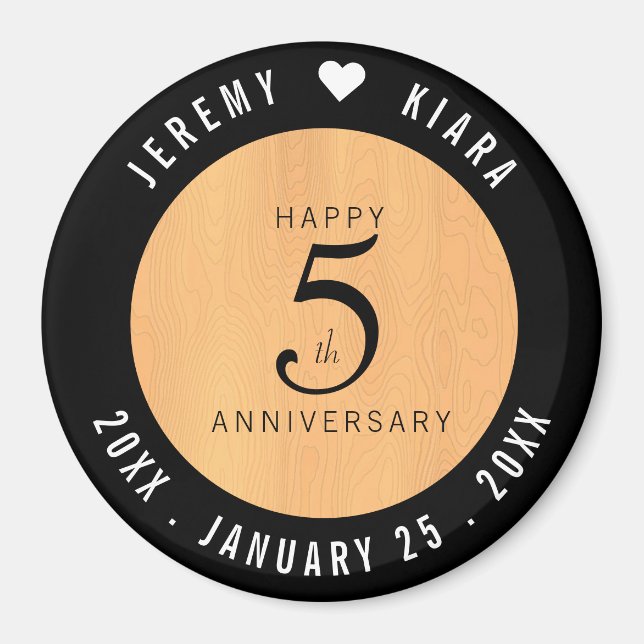 Elegant 5th Wood Wedding Anniversary Celebration Magnet (Front)