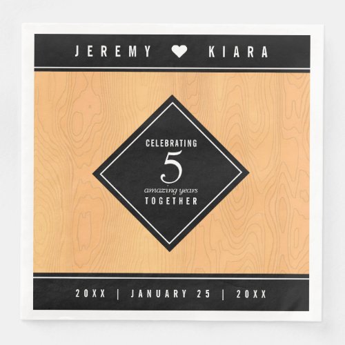 Elegant 5th Wood Wedding Anniversary Celebration Paper Dinner Napkins