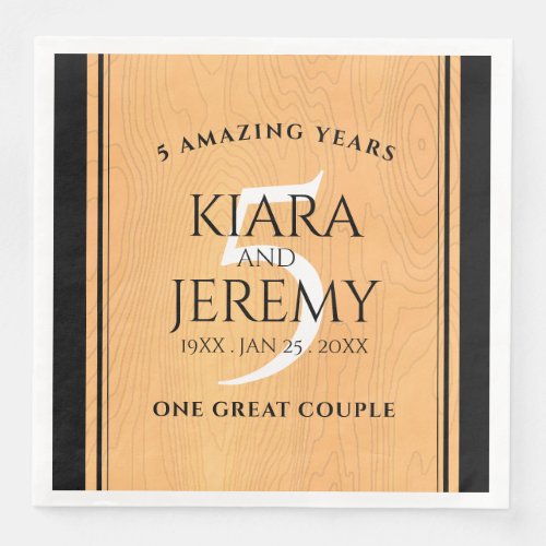 Elegant 5th Wood Wedding Anniversary Celebration Paper Dinner Napkins