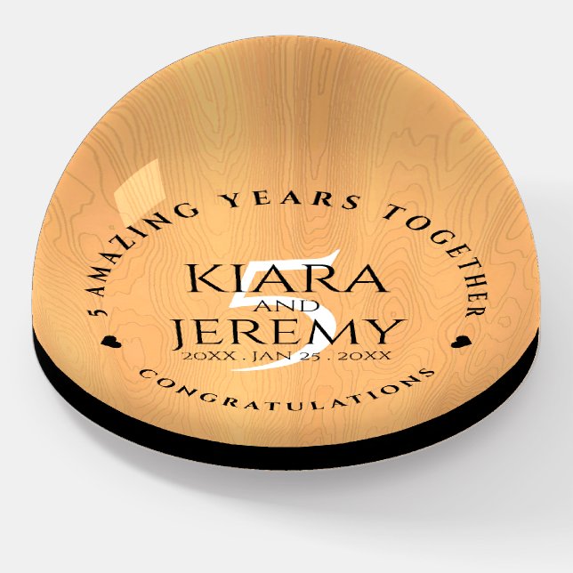 Elegant 5th Wood Wedding Anniversary Celebration Paperweight (Angled)