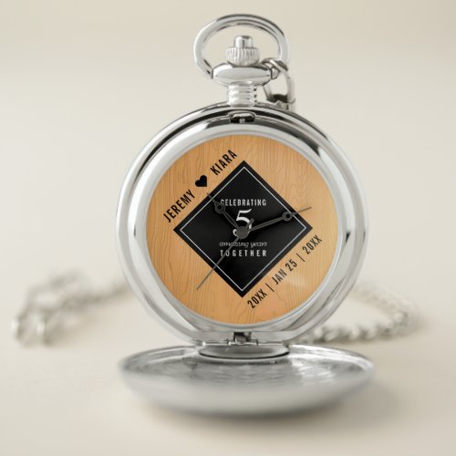 Elegant 5th Wood Wedding Anniversary Celebration Pocket Watch