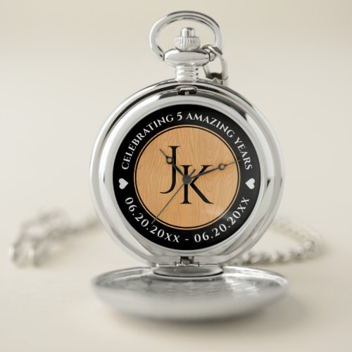 Elegant 5th Wood Wedding Anniversary Celebration Pocket Watch