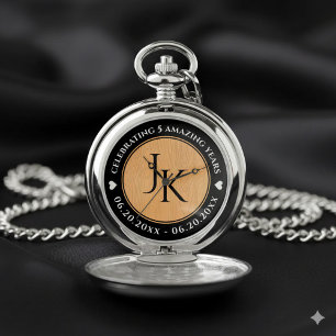 Elegant 5th Wood Wedding Anniversary Celebration Pocket Watch
