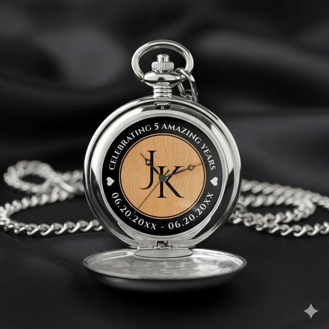 Elegant 5th Wood Wedding Anniversary Celebration Pocket Watch (Elegant 5th Wood Wedding Anniversary Pocket Watch Cover Photo)
