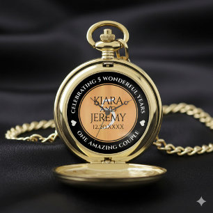 Elegant 5th Wood Wedding Anniversary Celebration Pocket Watch