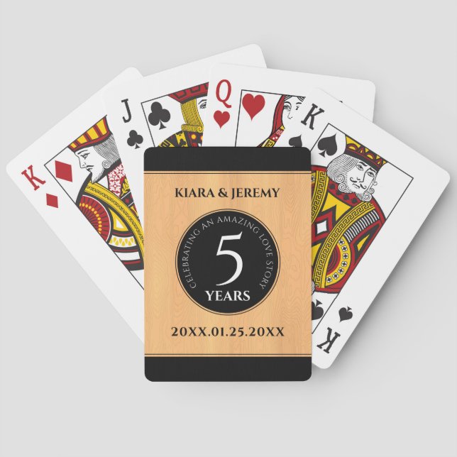 Elegant 5th Wood Wedding Anniversary Celebration Poker Cards (Back)