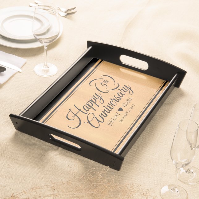 Elegant 5th Wood Wedding Anniversary Celebration Serving Tray (Front)