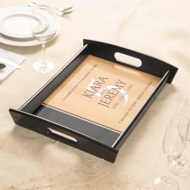 Elegant 5th Wood Wedding Anniversary Celebration Serving Tray (Front)