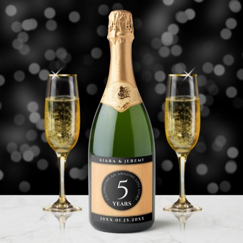 Elegant 5th Wood Wedding Anniversary Celebration Sparkling Wine Label