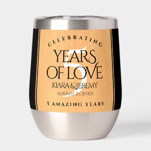 Elegant 5th Wood Wedding Anniversary Celebration Thermal Wine Tumbler