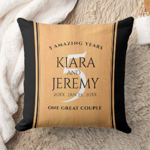 Elegant 5th Wood Wedding Anniversary Celebration Throw Pillow