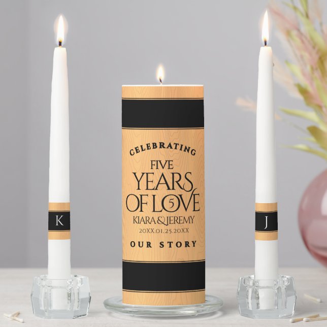 Elegant 5th Wood Wedding Anniversary Unity Candle Set (In Situ)
