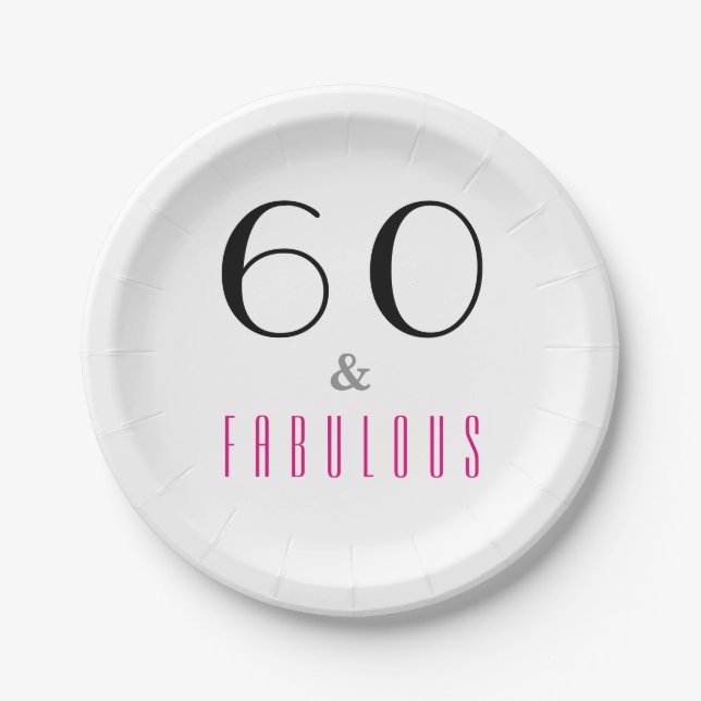 Elegant 60 and Fabulous 60th Birthday Party Paper Plates (Front)