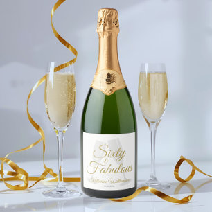 Elegant 60 and Fabulous Birthday Party White Gold Sparkling Wine Label