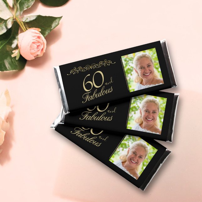 Elegant 60 and Fabulous Birthday Photo Black Hershey Bar Favors (Creator Uploaded)