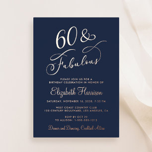 Elegant 60 And Fabulous Blue 60th Birthday Party Foil Invitation