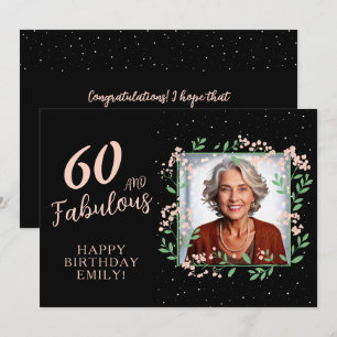 Elegant 60 and Fabulous Flower 60th Birthday Photo Card