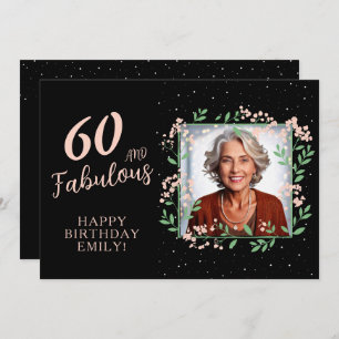 Elegant 60 and Fabulous Flower 60th Birthday Photo Card