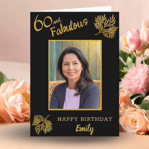 Elegant 60 and Fabulous Gold Foliage 60th Birthday Card