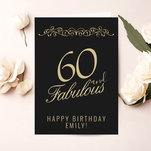 Elegant 60 and Fabulous Ornament 60th Birthday Card
