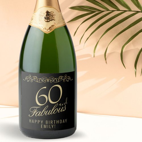 Elegant 60 and Fabulous Ornament 60th Birthday Sparkling Wine Label