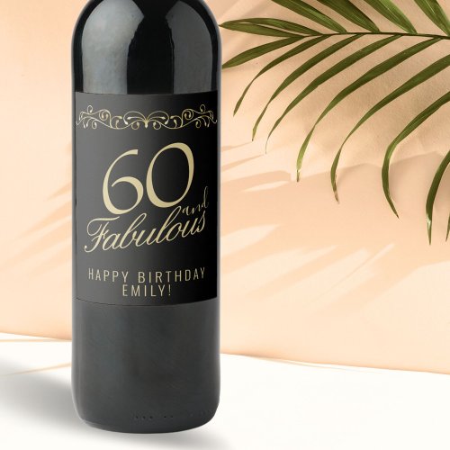 Elegant 60 and Fabulous Ornament 60th Birthday Wine Label