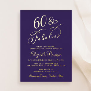 Elegant 60 And Fabulous Purple 60th Birthday Party Foil Invitation