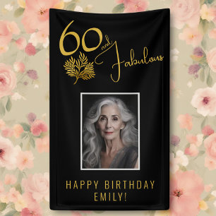 Elegant 60 and Fabulous Twigs 60th Birthday Photo Banner