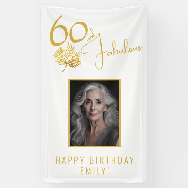 Elegant 60 and Fabulous Twigs 60th Birthday Photo Banner (Vertical)