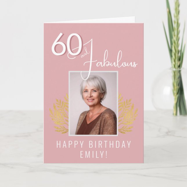 Elegant 60 and Fabulous Twigs 60th Birthday Photo Card (Front)