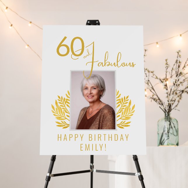 Elegant 60 and Fabulous Twigs 60th Birthday Photo Foam Board (In Situ (Stand))