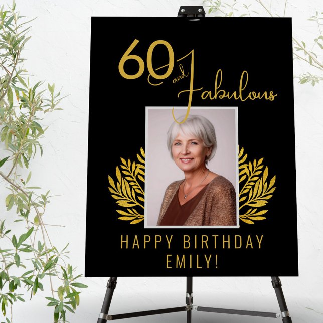 Elegant 60 and Fabulous Twigs 60th Birthday Photo Foam Board (Creator Uploaded)