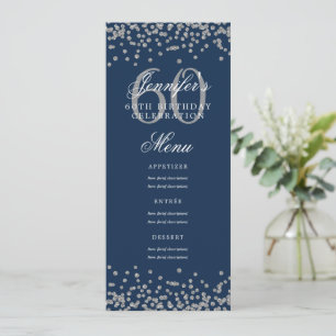 Elegant 60 Birthday Menu Silver Navy Blue Confetti Invitation
