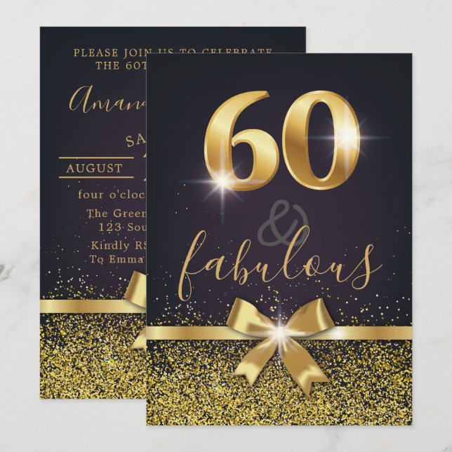 Elegant 60 & Fabulous Gold Glitter 60th Birthday Invitation (Front/Back)