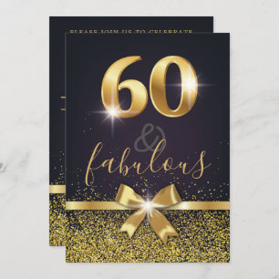 Elegant 60 & Fabulous Gold Glitter 60th Birthday Invitation